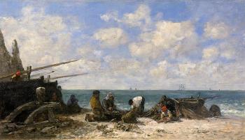 尤金 佈丹 Etretat, Fishermen on the Beach